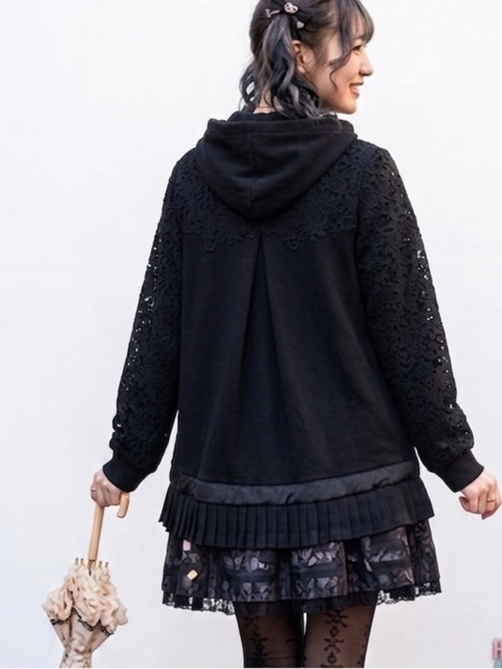 Japanese Designer Silk/CottonPolyester Mixed-Media Lace Zip Jacket Gothic Lolita